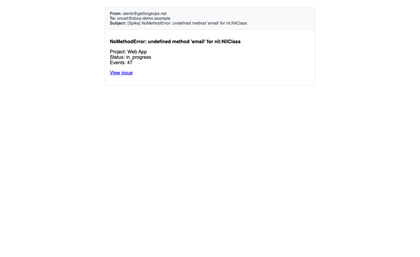An example notification email