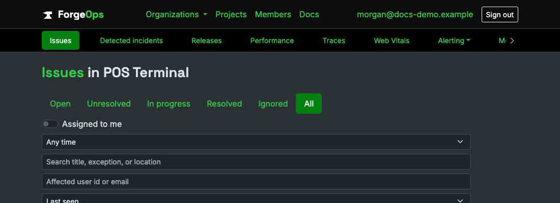 The issue list for a project reporting from a C app