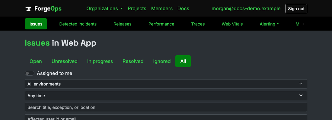 The issue list for a project reporting from a Ruby on Rails app